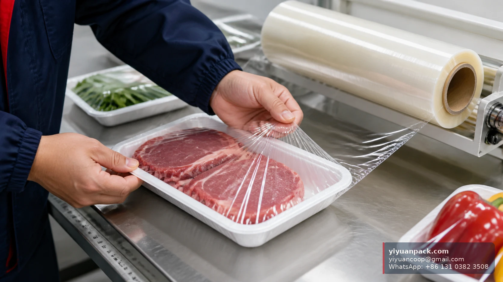 PVC fresh wrap tested on supermarket food trays for clarity cling and tray edge fit